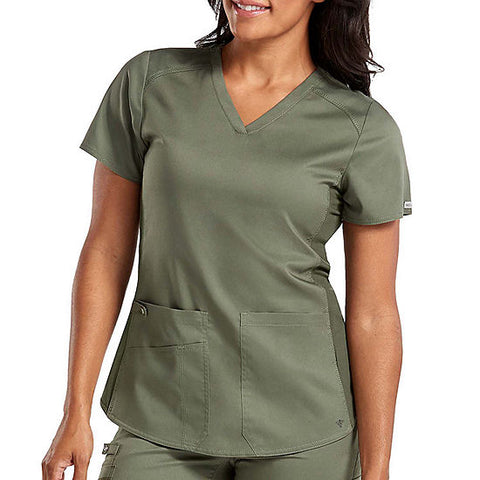 Med Couture Touch Women's 3-Pocket V-Neck Shirt-Tail STRETCH Scrub Top